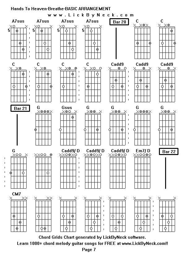 Chord Grids Chart of chord melody fingerstyle guitar song-Hands To Heaven-Breathe-BASIC ARRANGEMENT,generated by LickByNeck software.